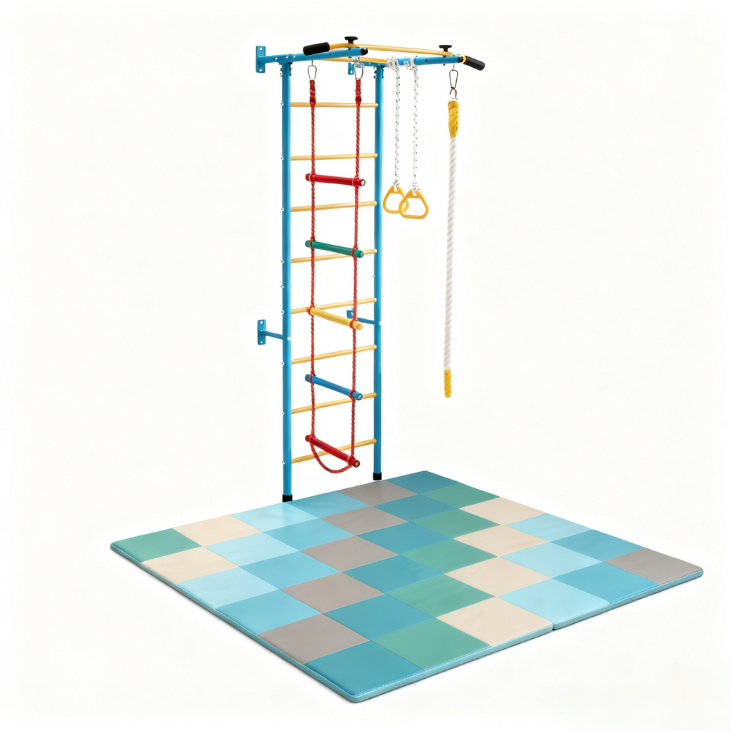 5-in-1 Swedish Ladder with Folding Baby Play Mat for Solid Wall