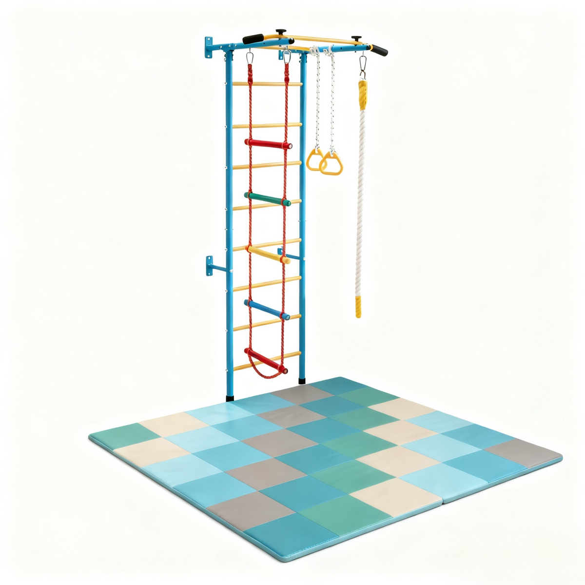 5-in-1 Swedish Ladder with Folding Baby Play Mat for Solid Wall