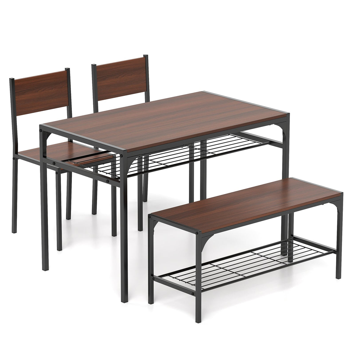Industrial Style Rectangular Kitchen Table with Bench and Chairs