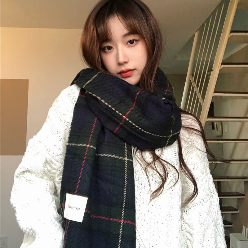 Warm Versatile Soft Plaid Scarf with Fringe (MAC333)