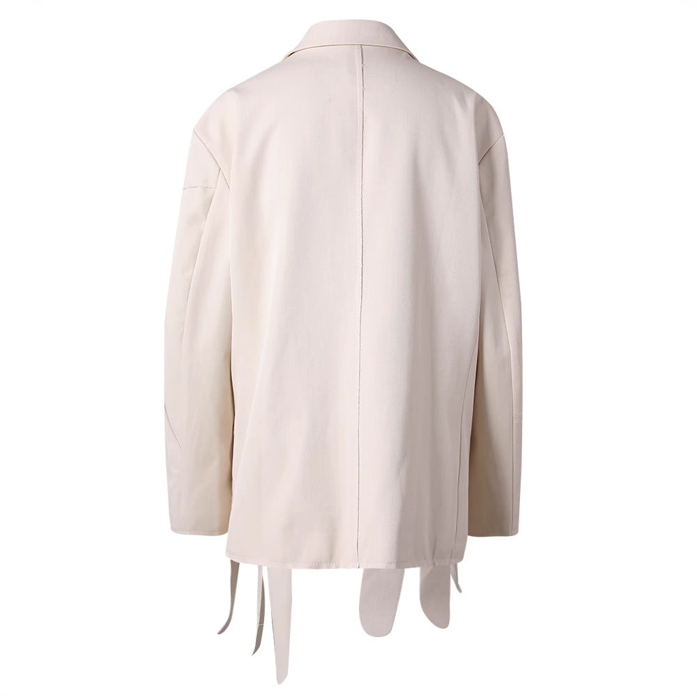 White snow rose three-dimensional flower decoration slim fit two button suit jacket
