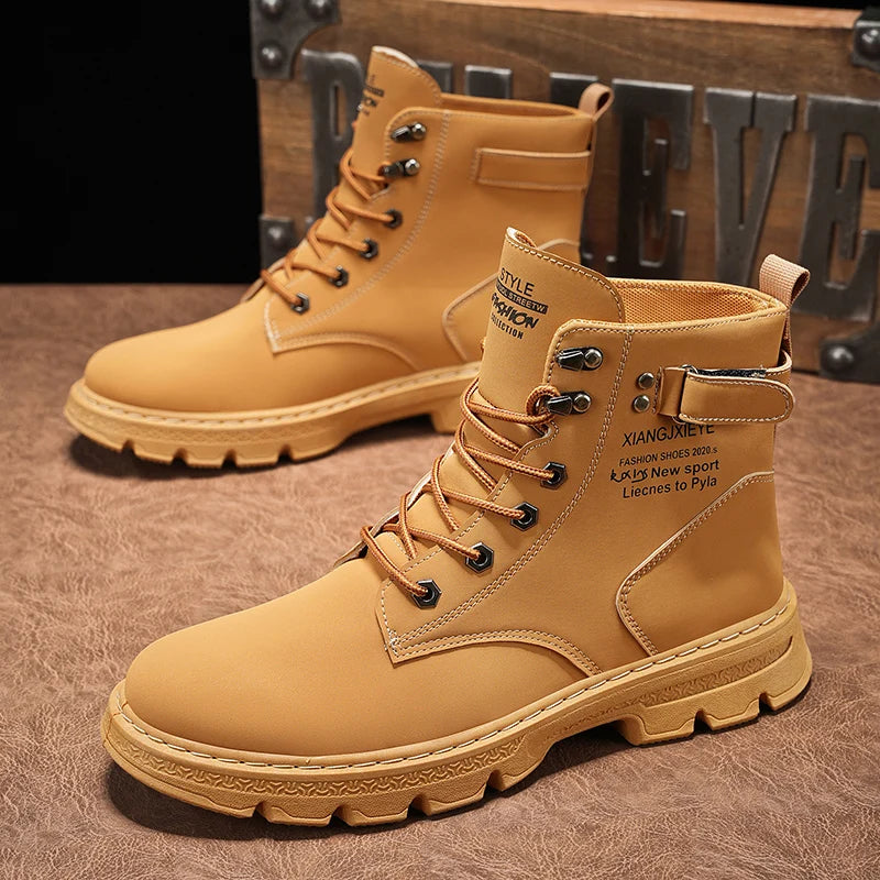 Workwear Martin boots men's spring and autumn new high top British style big yellow boots outdoor high top casual leather boots men